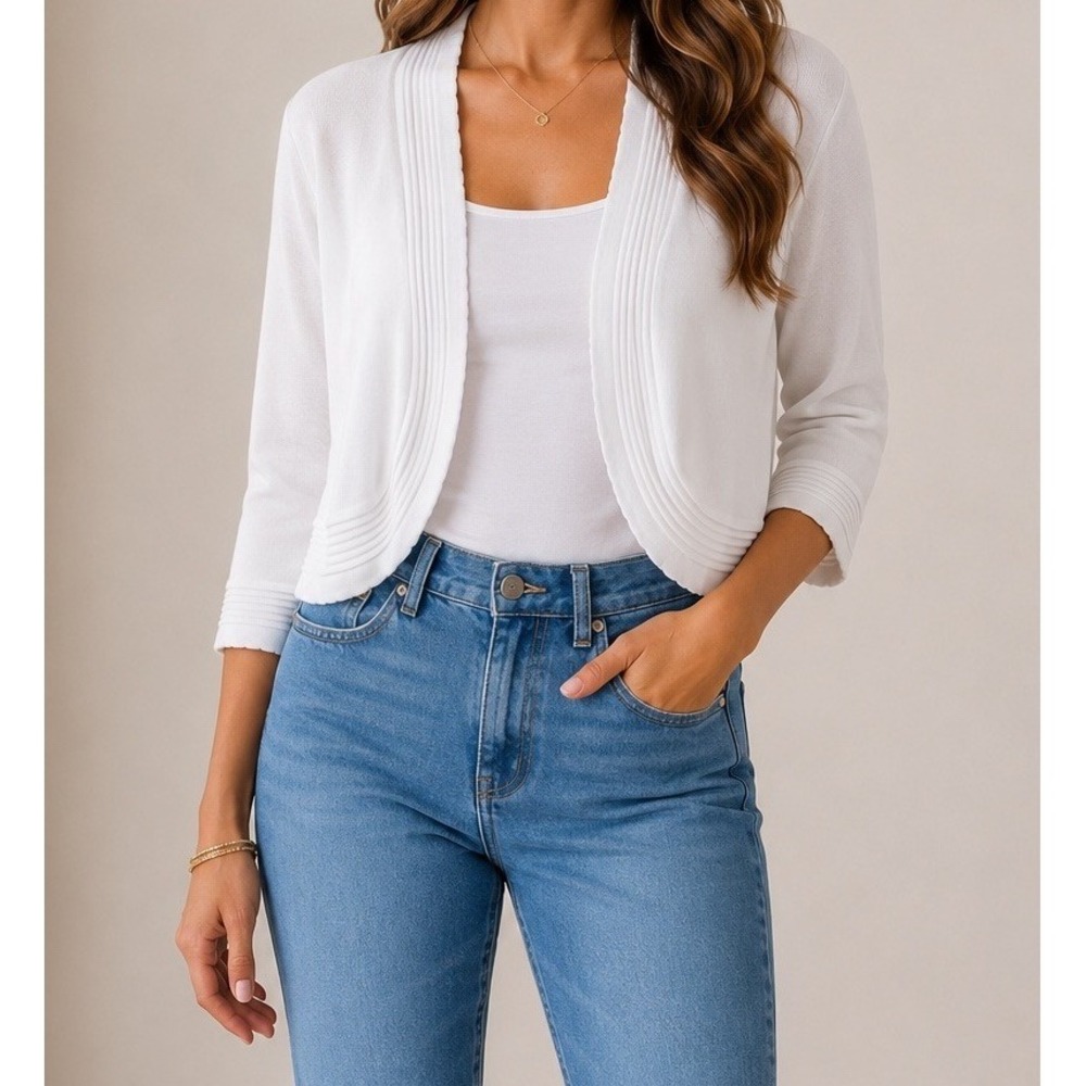 90s Y2K Perceptions New York White Open Front Shrug Belero Cardigan Sweater XL